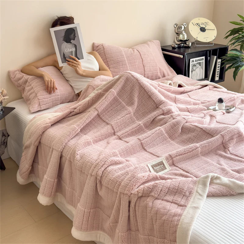 Veluvina Jacquard-Decke | Doppelseitige Yunxi-Velours Kuscheldecke | Hochwertige Winterdecke aus Coral Fleece | Warm, Weich & Luxuriös für Sofa & Bett
