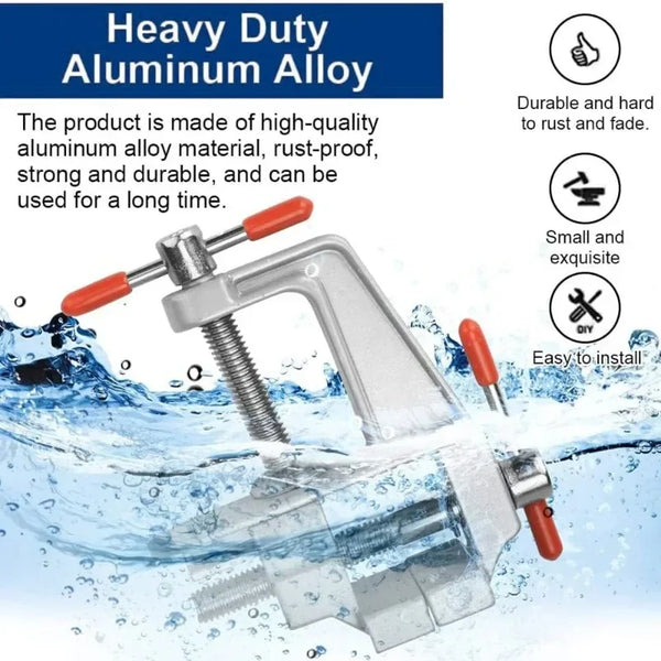 GripMaster Mini-Aluminium-Schraubstock | 360° drehbar & verstellbar | Kompakt & robust | Für DIY, Reparaturen & Modellbau | 7,2 × 8,2 cm