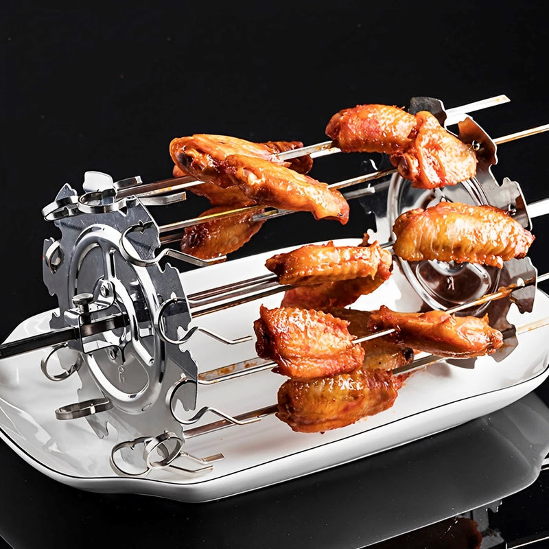 BBQ Grillkorb KebabMaster | Edelstahl Spieß-Käfig | Ø 13,5 cm x 25 cm | Für Rotisserie-Öfen | 10 Spieße