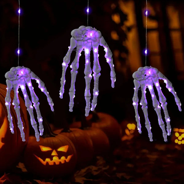 Halloween Lichterkette BoneGlow | Skelett-Hand Design | Kunststoff | Party-Deko