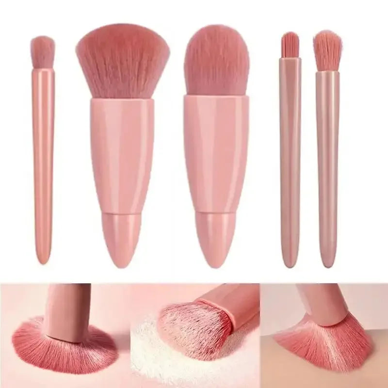 GlamoraGo Reise-Make-up-Pinsel Set | 5-teilig mit Etui & Spiegel | Kompakt & staubgeschützt | 11 × 8 cm
