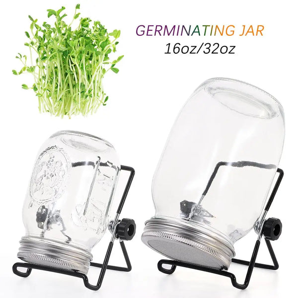 VitaKeim Keimglas Set | Edelstahl-Siebdeckel | Für frische Sprossen zuhause | 16oz & 32oz