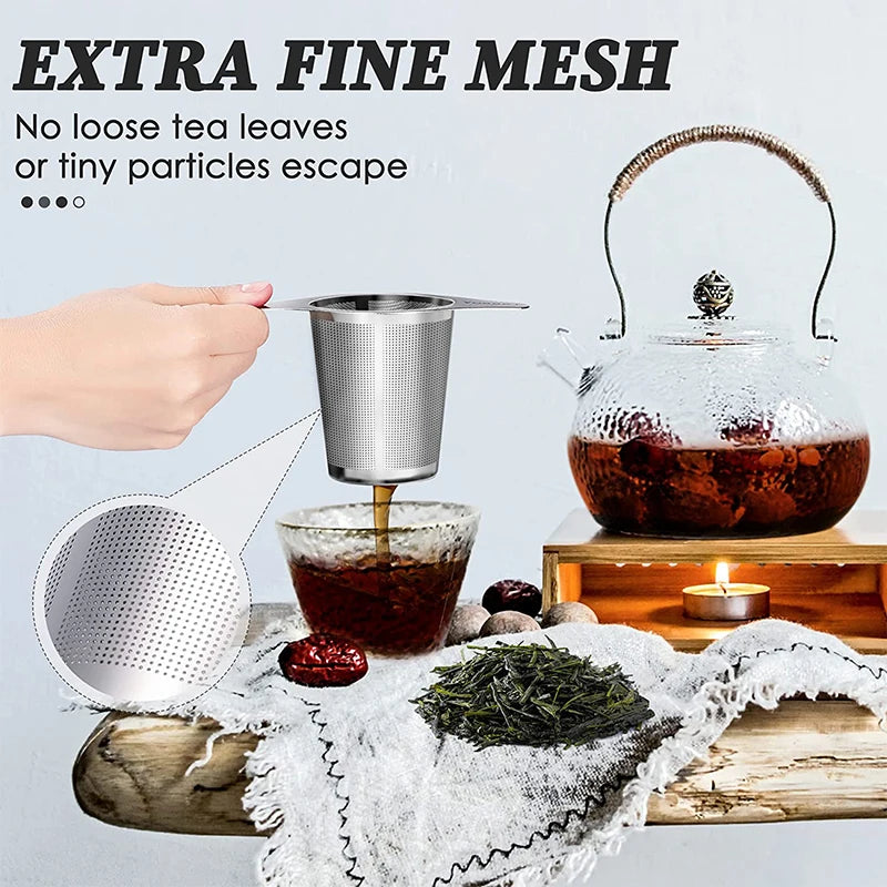 Tee-Ei LeafLuxe Edelstahl | Extra Feinmaschiges Teesieb | Mit Doppelgriffen | Für losen Tee