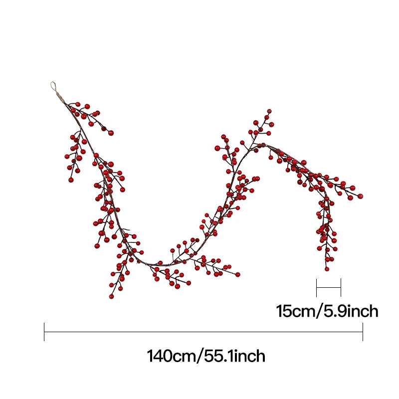 BerryLux Weihnachtsgirlande mit Roten Beeren | 1 Stück | Künstliche Beerenranke für Tisch, Kamin & Türdeko | Edle Winter- & Weihnachtsdekoration