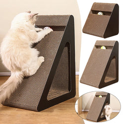 Kratzecke KratziPlay | 2-in-1 Kratzbrett mit Spielball | Dreieck-Design & Platzsparend | Für Katzen jeden Alters