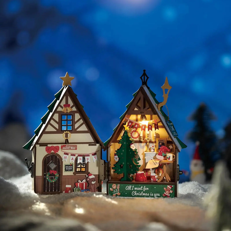 Luminovia | DIY Miniatur-Weihnachtshaus | Mit LED-Beleuchtung & Kamin | 7 × 7 × 9,5 cm | Bastelset für Erwachsene & Kinder | Geschenkidee Weihnachten
