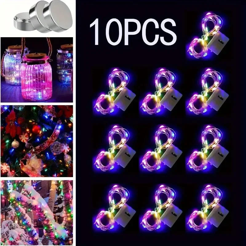 LumiGlow LED-Lichterkette 10er-Set | Warmweiß | Batteriebetrieben & Wasserdicht | Flexibler Silberdraht für Deko, Hochzeit & Party