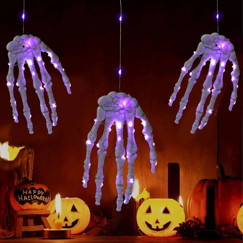 Halloween Lichterkette BoneGlow | Skelett-Hand Design | Kunststoff | Party-Deko