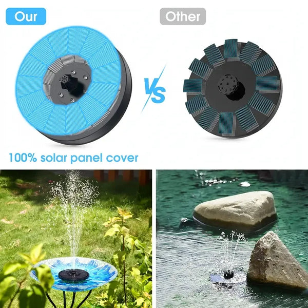 Solarbrunnen LumiFonte 3.5W | Mit RGB-LED & 6 Düsen | 1500 mAh Akku & Filtersystem | Für Vogelbad, Teich & Garten