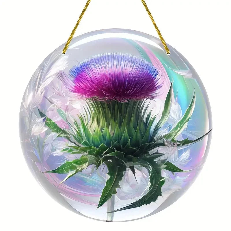Suncatcher ThistleLight | Rundes Acryl-Fensterbild mit Distel-Motiv | 15–20 cm | Handbemalt & Lichtdurchlässig