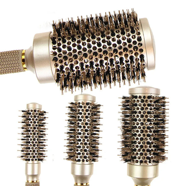 Rundbürsten-Set GLOSSENTA | Ionen-Keramik & Wildschweinborsten | Antifrizz & Volumen | 25–53 mm Ø