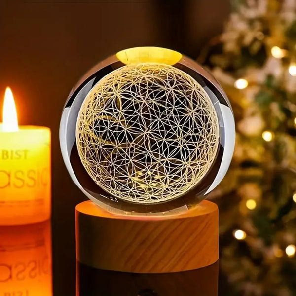 Vitraya Kristallkugel | 3D Blume des Lebens | Mit USB LED-Farbwechse