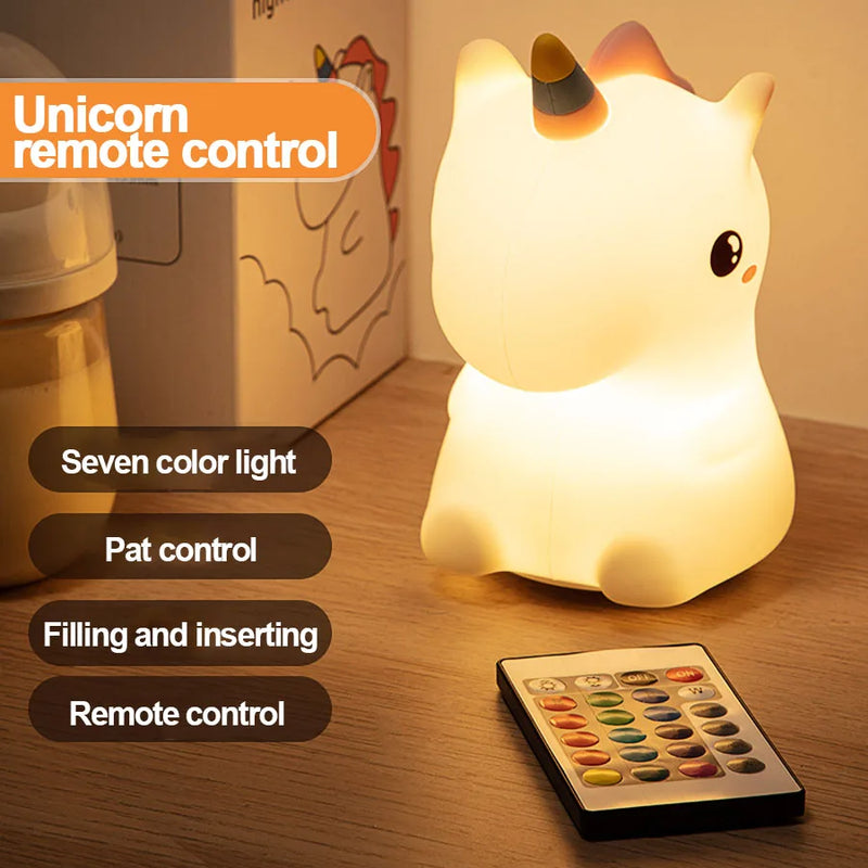 DreamiCorn LED Nachtlicht Einhorn | Weiches Silikon & USB Wiederaufladbar | Touch-Steuerung & 2 Helligkeitsstufen | Kinderzimmer & Geschenkidee