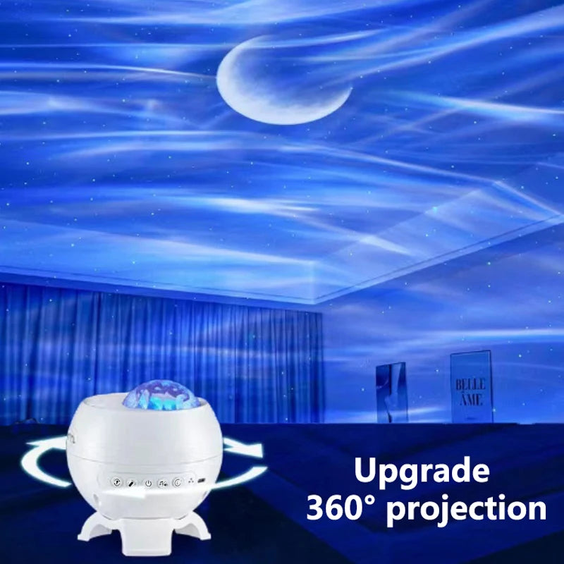 Auroria Polarlicht-Projektor | 3-in-1 Aurora, Sterne & Mond | Bluetooth Lautsprecher & Weißes Rauschen | 360° Galaxy Nachtlicht
