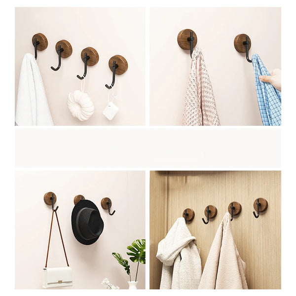 Selbstklebender Holzhaken Woodiva WallHook | Massivholz Walnuss | Schlüssel-, Handtuch- & Mantelhaken | Für Küche, Bad & Flur