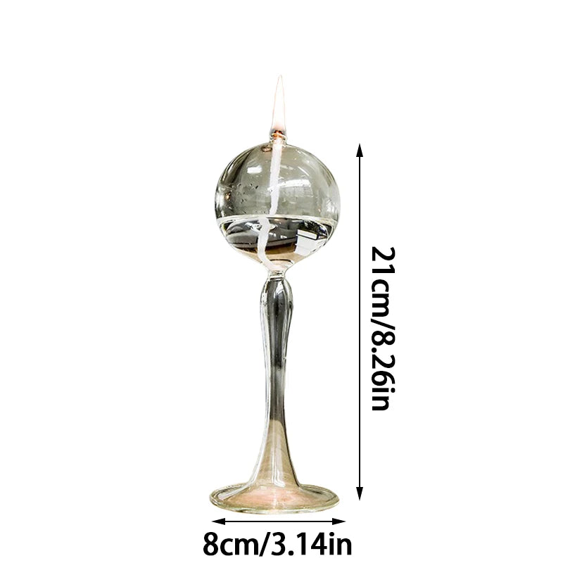 VetroLuce Öllampe | Kugelform mit hohem Fuß | Borosilikatglas Transparent | 21–25,5 cm