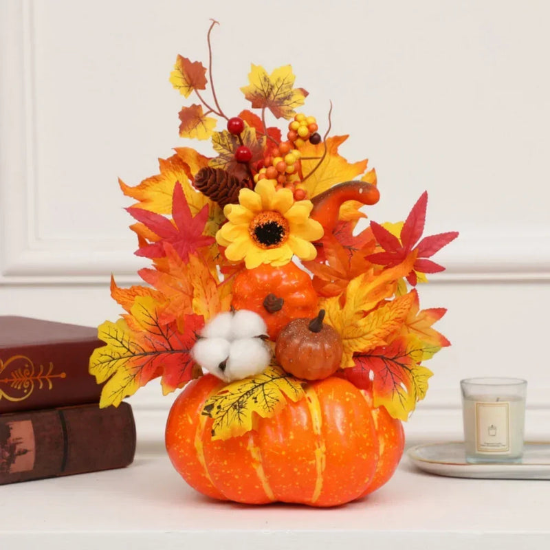 HerbstZauber | Dekokürbis mit Kunstblumen | 25–30 cm | Herbst- & Halloween-Deko