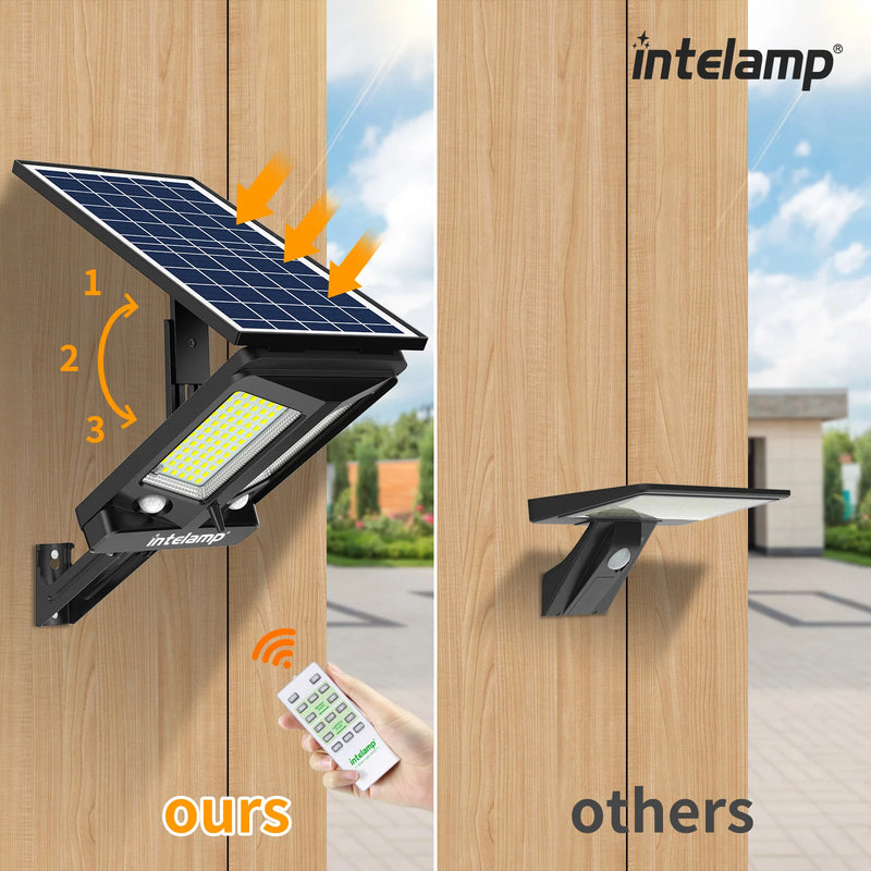 Solatrax Solar Außenlampe mit Bewegungsmelder | Ultrahell 3000LM | Mit Fernbedienung & Dämmerungssensor | Für Garten, Garage & Einfahrt
