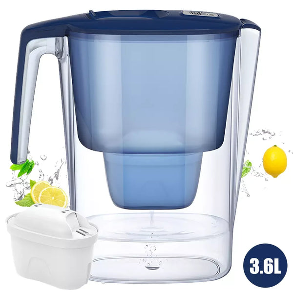 PureFlow | Wasserfilter-Kanne 3,6L | 4-Stufen-Filtration mit LED-Display | BPA-frei
