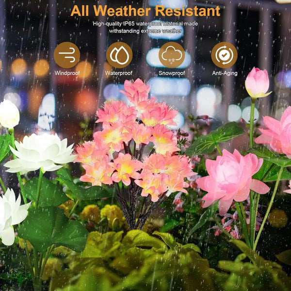 LumiBlossom Solar Gartenleuchten Kamelienblüten | 15 LED Outdoor Deko-Lichter | Wasserdicht & Solarbetrieben | Stimmungsbeleuchtung für Garten & Terrasse