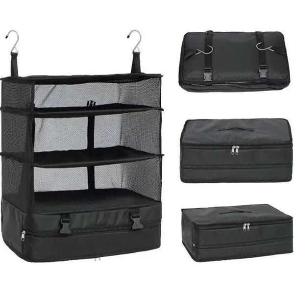 Packelier Koffer Organizer | Hängeregal für Reisen | 3 Fächer | Faltbar & Wasserabweisend | Schwarz