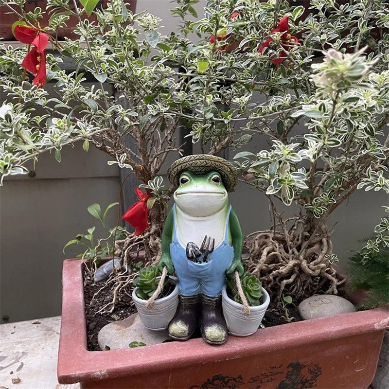 Frosch Gartenfigur | Lustiger Blumentopf | Wetterfestes Harz | Deko für Garten & Terrasse