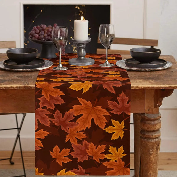 Autumna LeafRunner Tischläufer Leinen | Ahornblatt Herbstdeko | Waschbar & Langlebig | 150–200 × 33 cm
