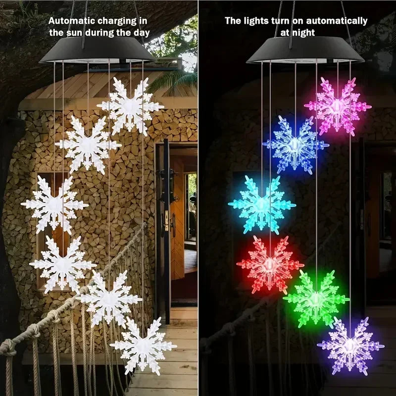 Solar Windspiel LumiSnow | Farbwechselnde LED Schneeflocken | Solarenergie & Wasserdicht | Hängelampe für Garten, Balkon & Terrasse