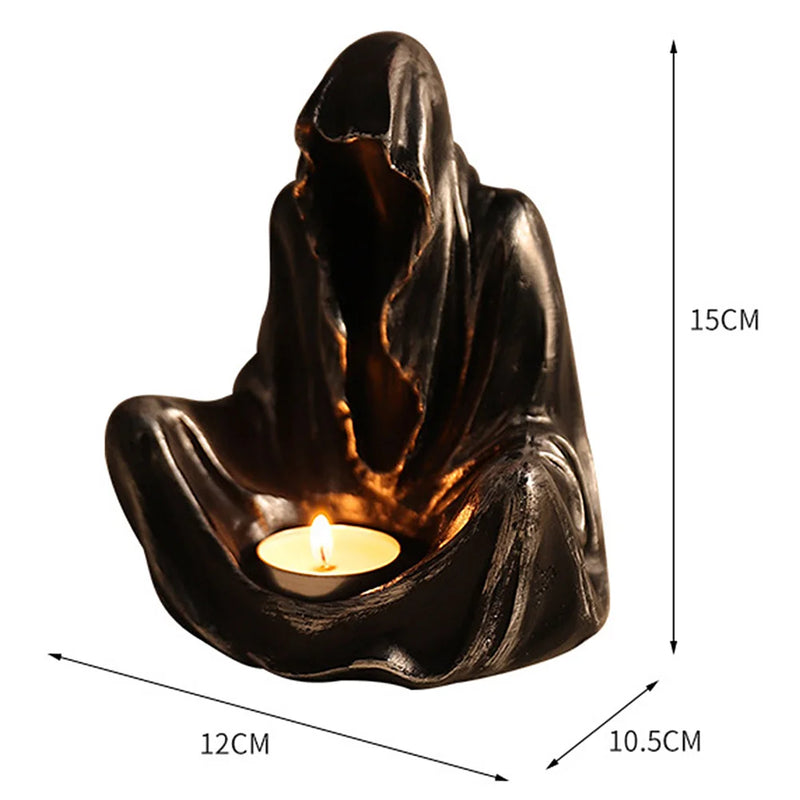 Noctura Geister-Teelichthalter | Halloween Deko & Kerzenständer | Harzfigur Faceless Ghost | 15×12×10,5 cm