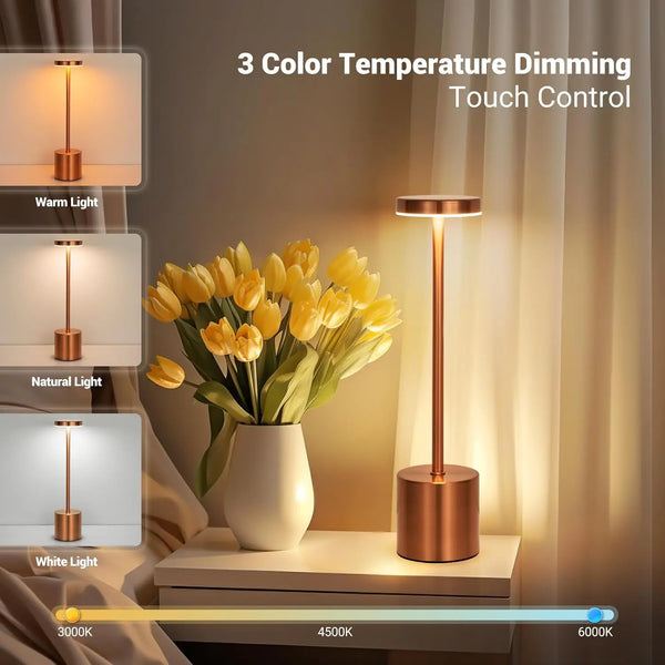 LumoTouch™ LED Tischlampe | Kabellos & Wiederaufladbar | Touchsensor | 3-stufig dimmbar | Modernes Aluminiumdesign