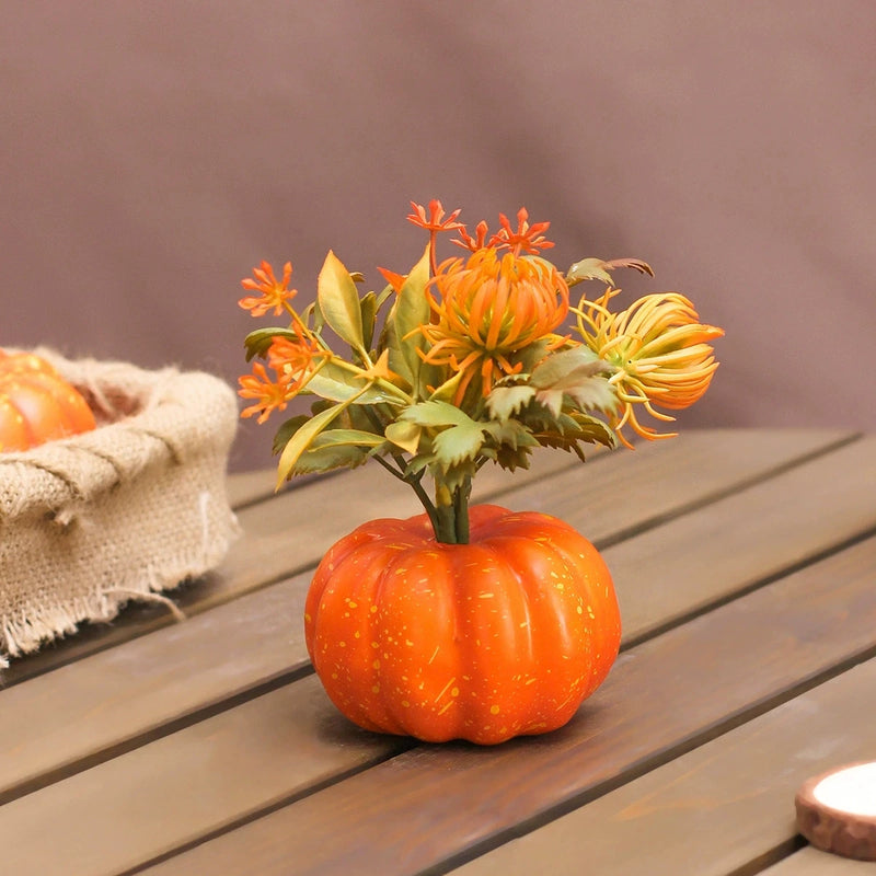 Deko-Kürbis AutumnCharm | Künstlicher Kürbis mit Ahornblättern | Herbst-, Halloween- & Thanksgiving-Dekoration