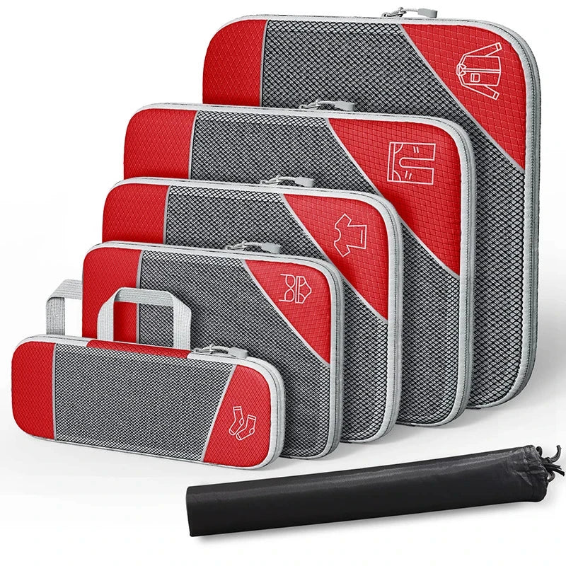 PackEase Reise-Organizer Set | 6-teilig | Komprimierbare Koffer-Taschen | Wasserdicht & Platzsparend