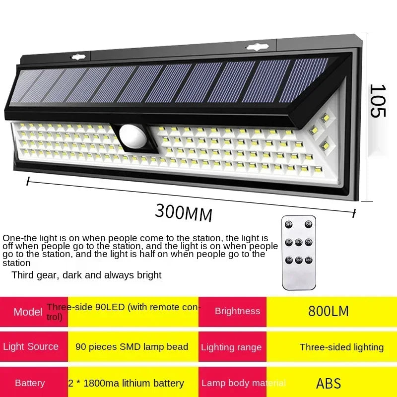 SunSecure 90 Solar Wandleuchte mit Bewegungssensor | 90 LEDs | 3 Modi | IP65 Wasserdicht | 4400 mAh Akku | Außenbeleuchtung für Garten, Terrasse & Hof
