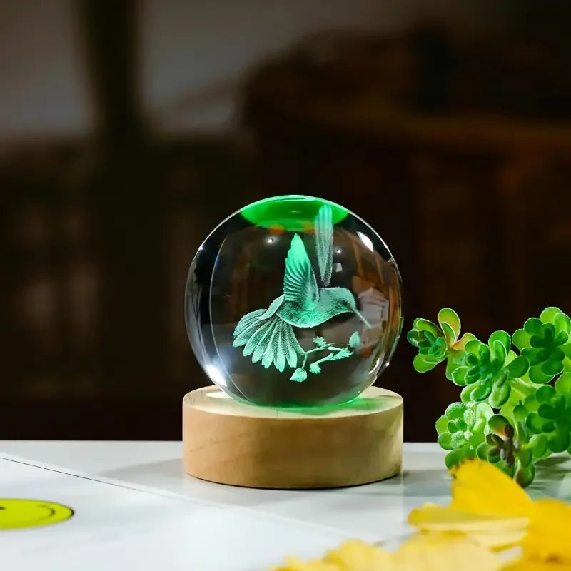 Colibria Kristallkugel Kolibri | 3D-Lasergravur & LED-Sockel | Dekoration & Geschenkidee