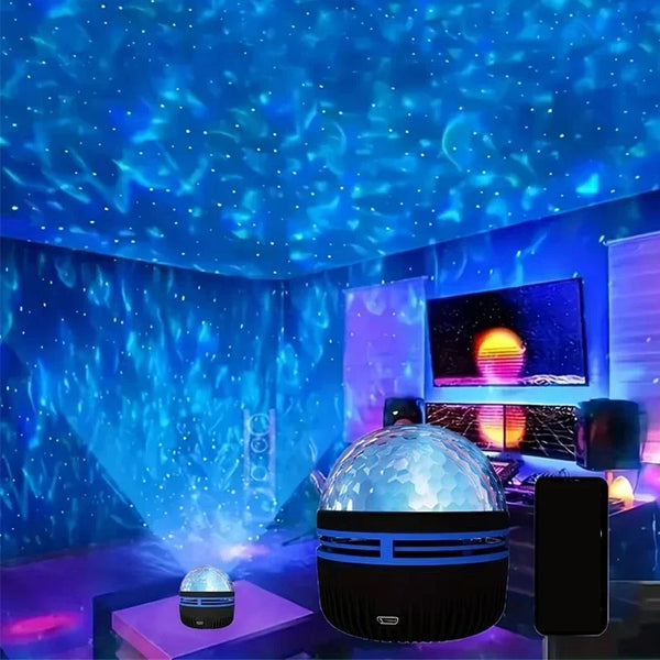 Polariva Nordlicht-Projektor | Musik-Synchronisation & Fernbedienung | RGB Stimmungslicht | USB-Ladung | 7,8×7,8×8,7 cm