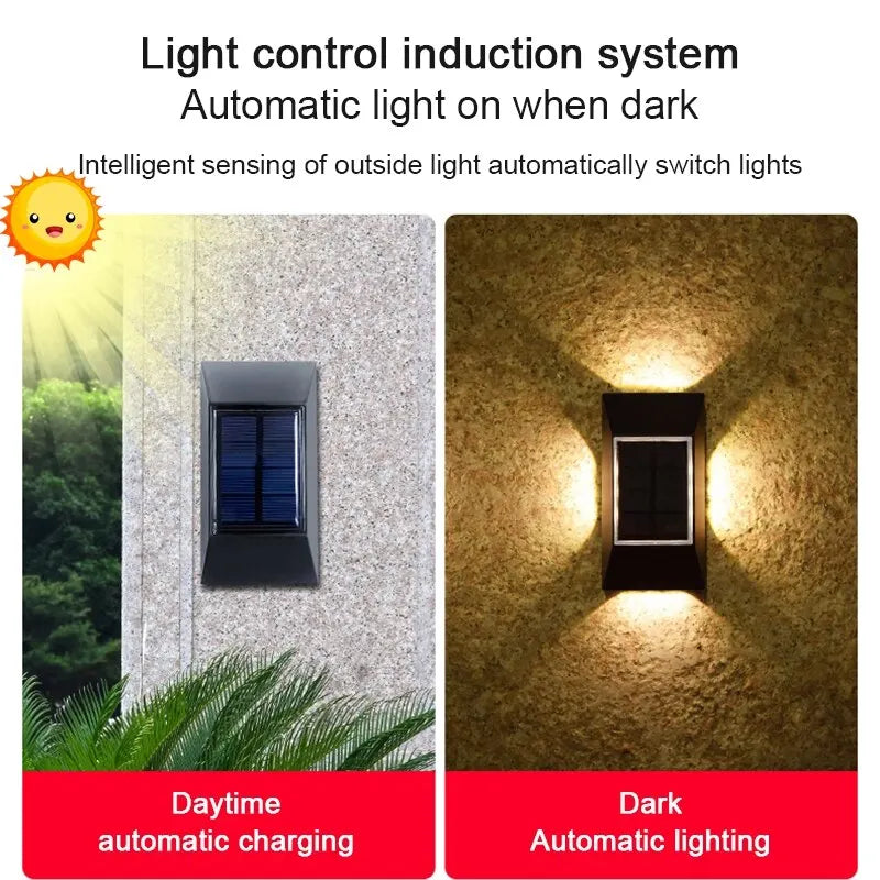 Lumivara Solar Wandleuchte mit 12 LEDs | 4-Seiten-Licht | IP65 Wasserdicht | Weiß oder Warmweiß