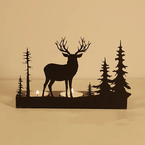 Silvanea Kerzenhalter | Kerzenhalter Hirsch & Bäume | Eisen Silhouette | Weihnachts- & Tischdeko | 3 Größen erhältlich