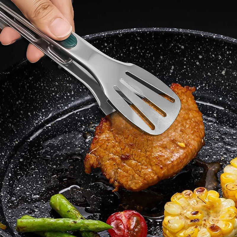 Culinariox Küchenzange Edelstahl mit Silikongriff | 3 Größen für Grill & Küche | Anti-Rutsch & Hitzebeständig | Silber & Dunkelgrün
