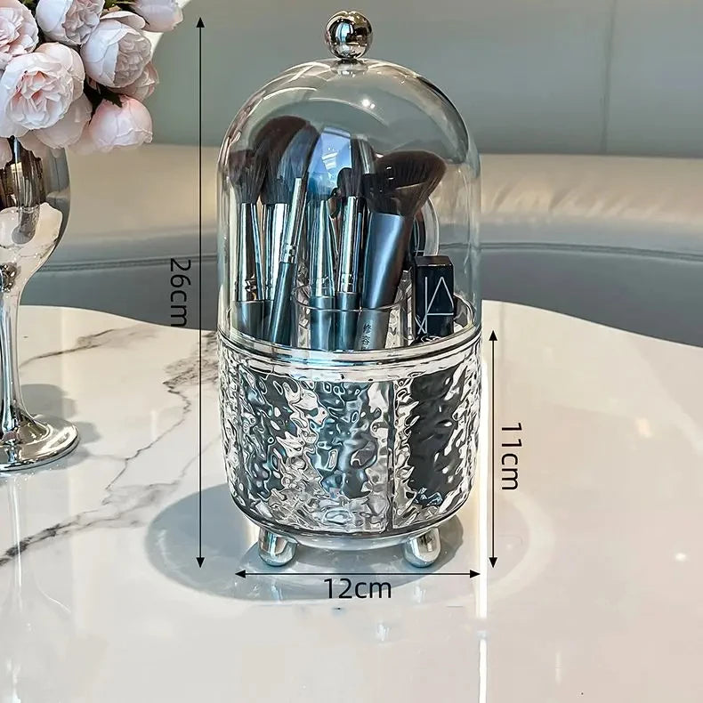 Lumora Make-up Pinsel Organizer mit Deckel | Staubdicht & Drehbar | Für Pinsel, Lippenstifte & Parfum | 360° Rotierend | Silber/Grau