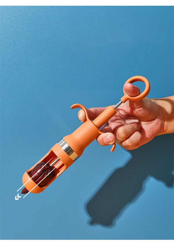 CoreLino Kernentferner für Kirschen & Oliven | Manuelles Entkernwerkzeug aus Edelstahl & ABS – 23×3 cm