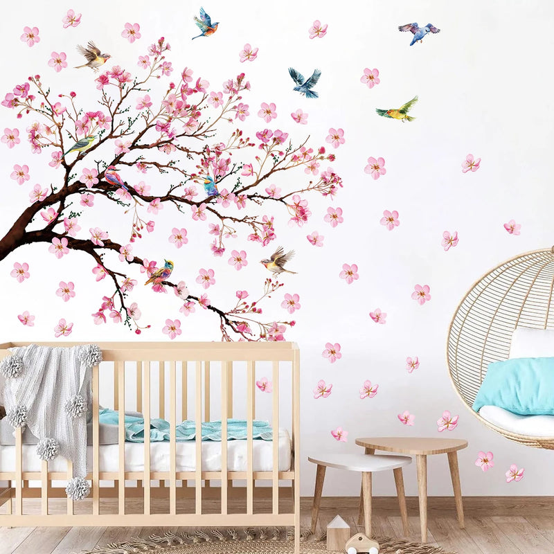 Wandsticker Aquarellea | Aquarell-Vögel & Blumen | Abziehbare Wanddekoration für Wohnzimmer, Schlafzimmer & Kinderzimmer | Umweltfreundlich & rückstandsfrei