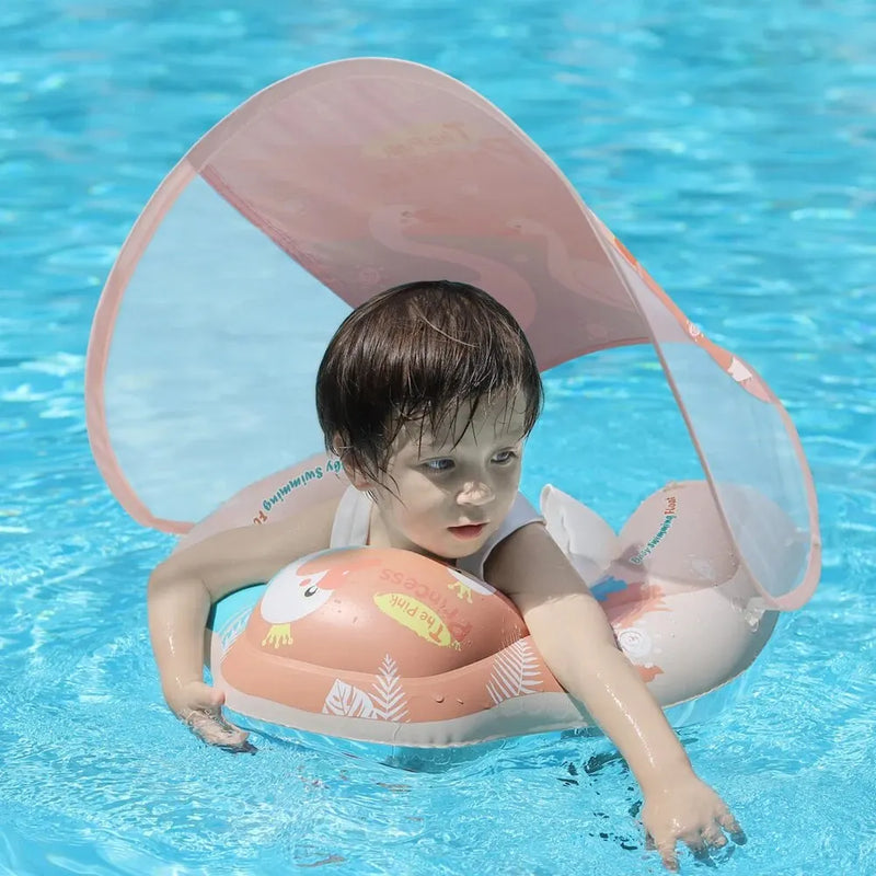 Baby Schwimmring SunBee | Mit UV-Schutzdach & Extra Stabil | Für Aktives Planschen | Aufblasbar & Tragbar