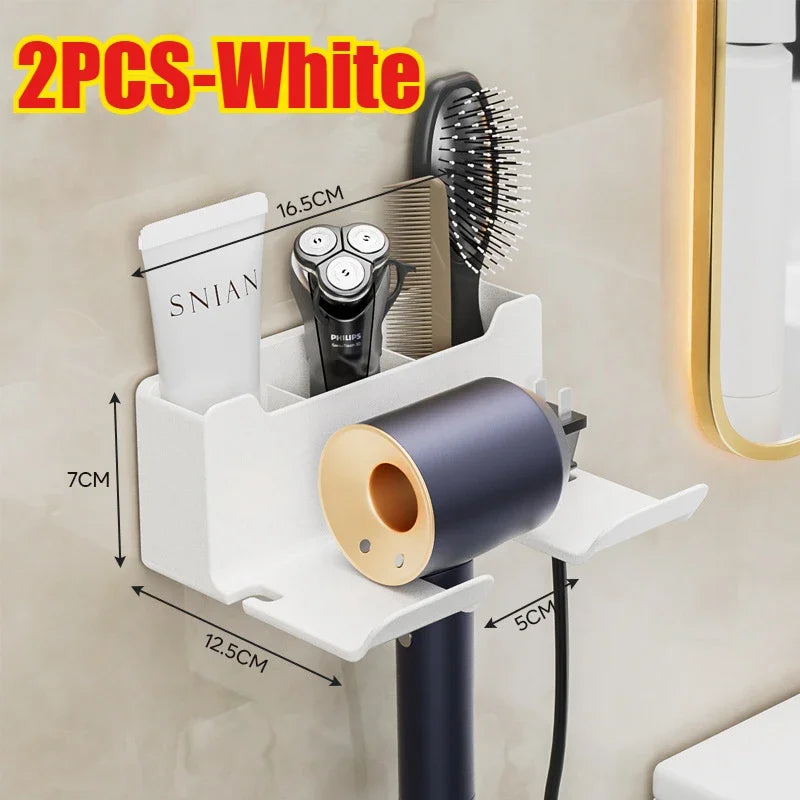 Föhnhalterung AirNest FlexMount | Wandregal für Badezimmer | Bohrfrei | 16 × 11 × 6,5 cm | Mit Kabelaufbewahrung & Fallschutz
