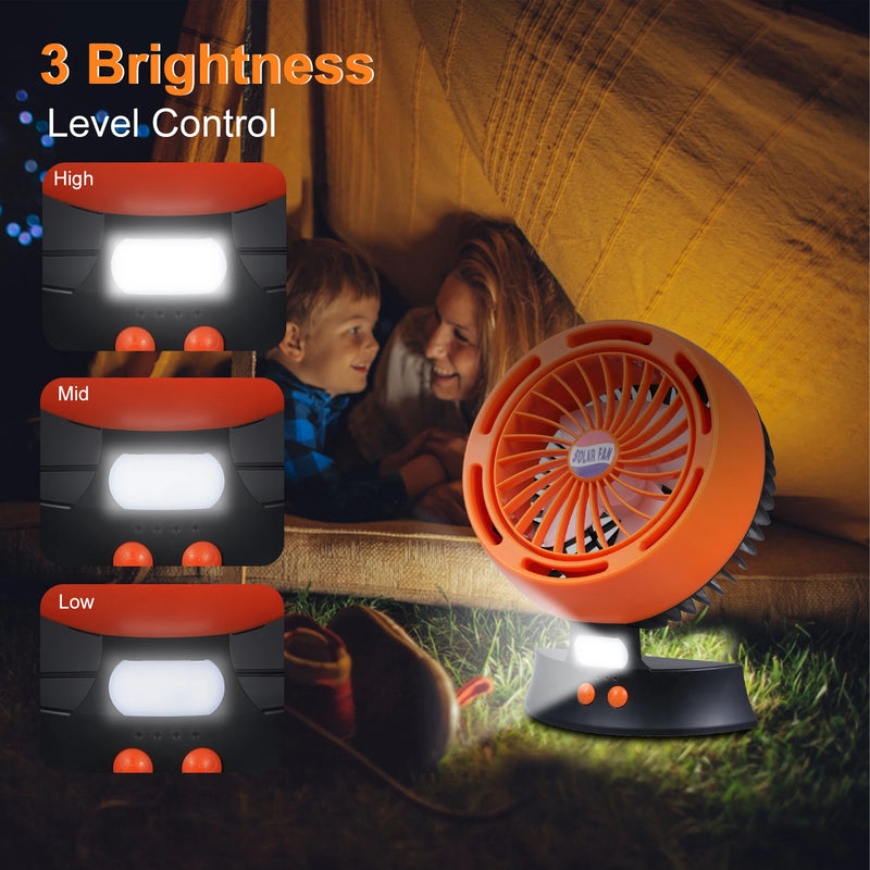 Ventoluxx Solar Campingventilator mit LED & abnehmbarem Solarpanel | 4 Stufen & 3 Helligkeiten | 10400 mAh Akku & Typ-C | Leise & Mobil