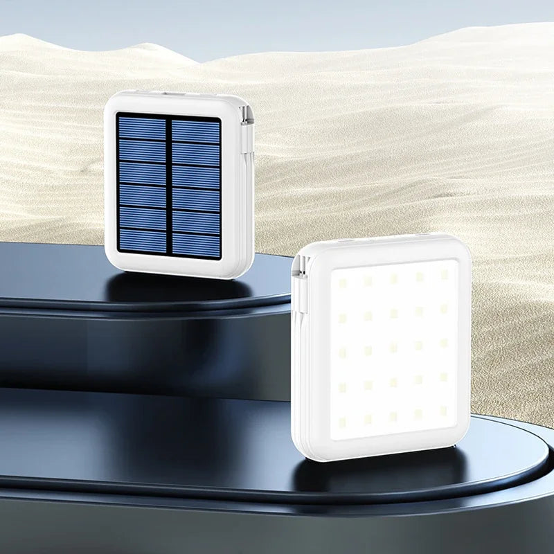 Solar Powerbank ENERIVIA Mini 20000mAh | Integrierte Kabel | Solarladung & LED-Licht | 4 Ausgänge & 3 Eingänge | Schnellladefunktion