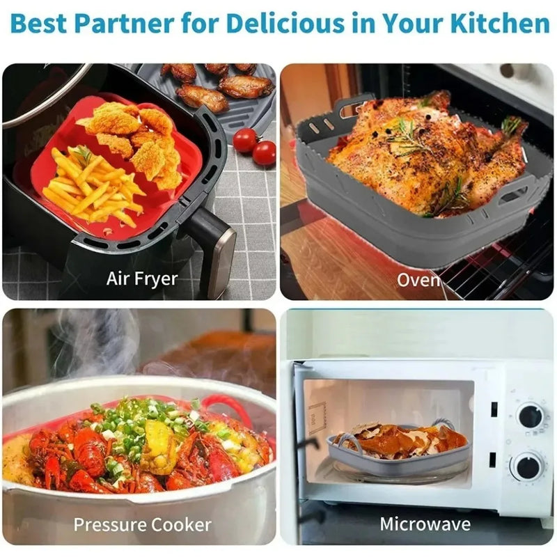 AirBake Flex | Silikon Airfryer Einsatz mit Trennwand | Wiederverwendbar & Antihaft | Hitzebeständig