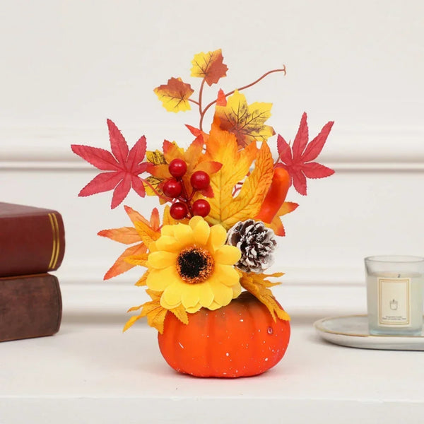 HerbstZauber | Dekokürbis mit Kunstblumen | 25–30 cm | Herbst- & Halloween-Deko