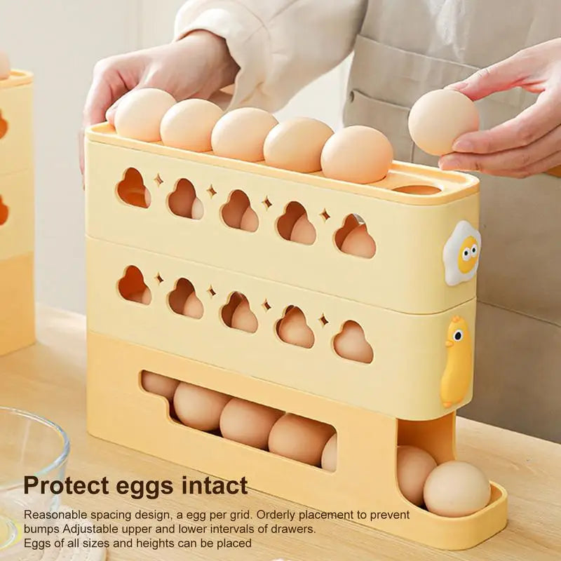 EggRoller Eierhalter für Kühlschrank | 3-stöckiger Roll-Organizer | Platzsparend & stoßsicher | Für bis zu 24 Eier | 33,3 × 7,1 × 23,5 cm