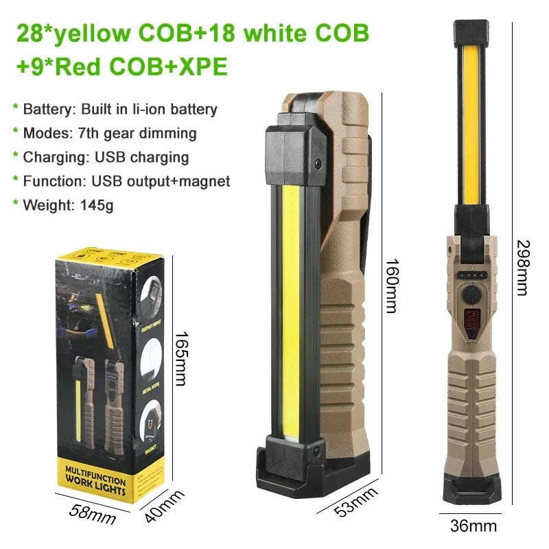 Lightronik FlexBeam Faltbare LED Arbeitslampe | 7 Lichtmodi | Mit Magnet & Haken | Type-C Wiederaufladbar | Für Camping & Notfälle
