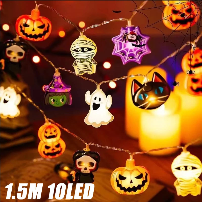 SpookyGlow Halloween Lichterkette | Kürbis, Mumie & Geist | 10/20 LED | Batteriebetrieben | 1,5 m / 3 m